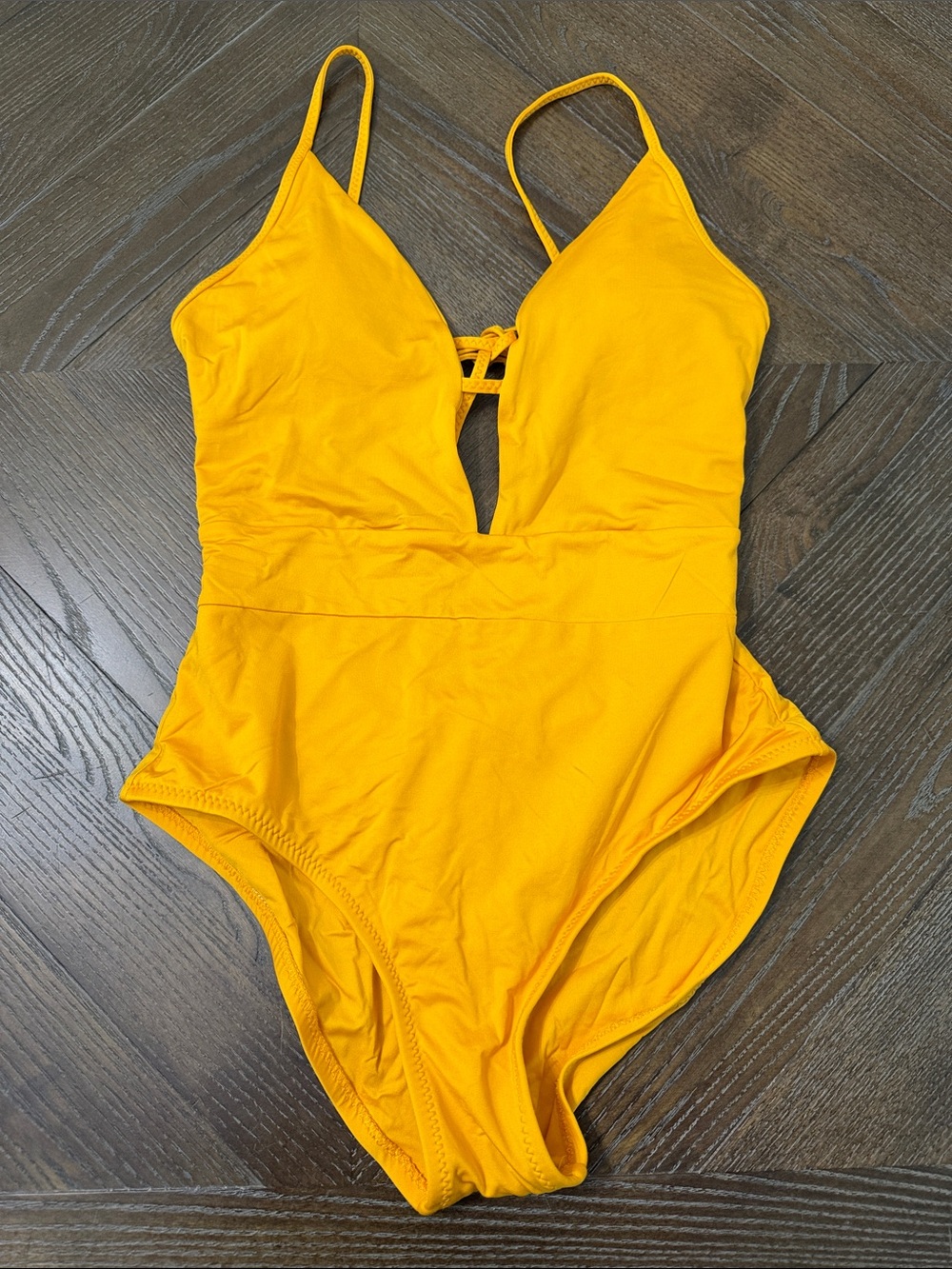BECCA Bright Yellow Plunge One-Piece Swimsuit with Front Tie